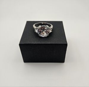 Vintage Signed BEST 3-Stone Statement Ring Silver Tone Cushion Cut Size 8.5